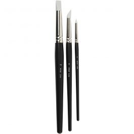 Artist Line Brush, no. 2+6+10, L: 19-25 cm, W: 6+10+15 mm, flat,round, 3 pc/ 1 pack [HOB-100274]