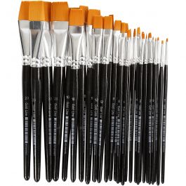 Gold Line Brushes, no. 0+2+4+8+12+16+20, L: 17-21 cm, W: 2-22 mm, flat, 30 pc/ 1 pack [HOB-10249]