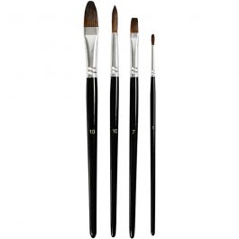 Watercolour paint brushes, no. 1-7-10, L: 17,5-20,5 cm, W: 3-13 mm, short handles, 4 pc/ 1 pack [HOB-10797]