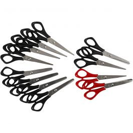 School Scissors, black, red, L: 14 cm, Both Left and Right, 12 pc/ 1 pack [HOB-11171]