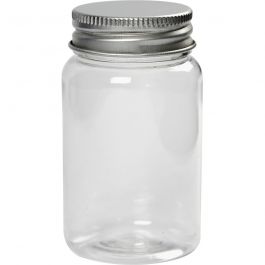 Plastic Jar with Screw-on Lid, H: 77 mm, D 45 mm, 100 ml, 10 pc/ 1 pack [HOB-13181]