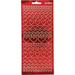 Stickers, transparent red, hearts, 10x23 cm, 1 sheet [HOB-170044]