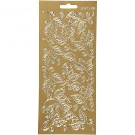 Stickers, gold, leaves, 10x23 cm, 1 sheet [HOB-170124]
