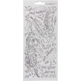 Stickers, silver, feathers, 10x23 cm, 1 sheet [HOB-170130]