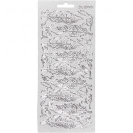 Stickers, silver, feathers, 10x23 cm, 1 sheet [HOB-170191]
