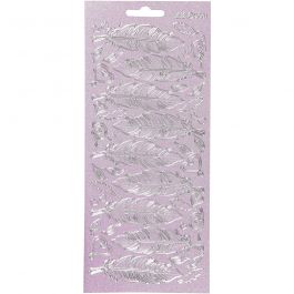 Stickers, silver, feathers, 10x23 cm, 1 sheet [HOB-170192]