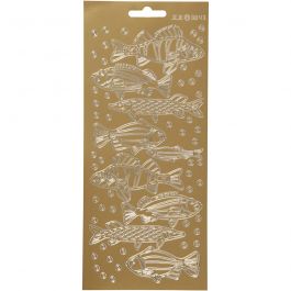 Stickers, gold, fish, 10x23 cm, 1 sheet [HOB-170230]
