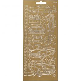 Stickers, gold, cars, 10x23 cm, 1 sheet [HOB-170240]