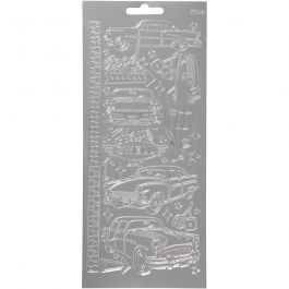 Stickers, silver, cars, 10x23 cm, 1 sheet [HOB-170241]