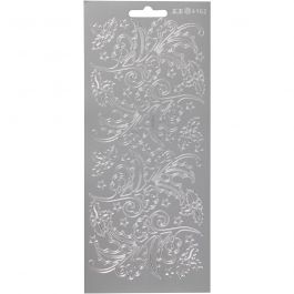 Stickers, silver, holly, 10x23 cm, 1 sheet [HOB-170253]