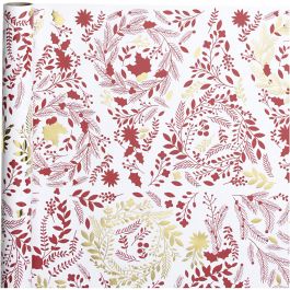 Gift wrap, gold, red, white, Christmas trees, W: 50 cm, 80 g, 3 m/ 1 roll [HOB-191960]
