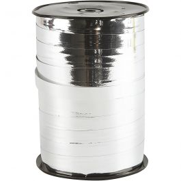 Curling Ribbon, metallic silver, W: 10 mm, glossy, 250 m/ 1 roll [HOB-20222]