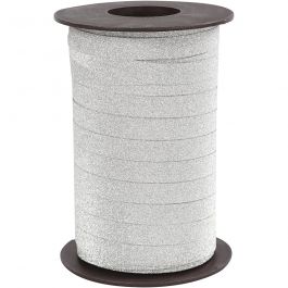 Curling Ribbon, silver, W: 10 mm, glitter, 100 m/ 1 pack [HOB-20227]