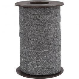 Curling Ribbon, black, W: 10 mm, glitter, 100 m/ 1 roll [HOB-20229]