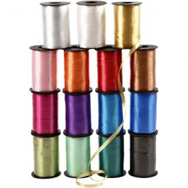 Curling Ribbon, assorted colours, W: 10 mm, glossy, 15x250 m/ 1 pack [HOB-20230]