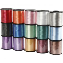 Curling Ribbon, assorted colours, W: 10 mm, glossy, 15x50 m/ 1 pack [HOB-20231]