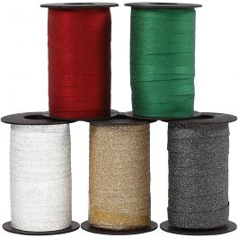 Curling Ribbon, assorted colours, W: 10 mm, glitter, 5x100 m/ 1 pack [HOB-20241]