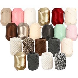 Curling Ribbon, beige mother-of-pearl, W: 10 mm, 12x3 roll/ 1 pack [HOB-202429]