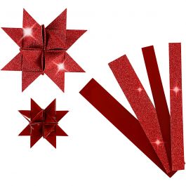 Paper Star Strips, red, L: 44+78 cm, D 6,5+11,5 cm, W: 15+25 mm, glitter,varnish, 40 strips/ 1 pack [HOB-20775]