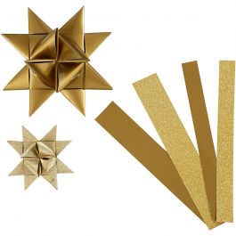 Paper Star Strips, gold, L: 44+78 cm, D 6,5+11,5 cm, W: 15+25 mm, glitter,varnish, 40 strips/ 1 pack [HOB-20776]