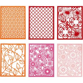 Pad with Cardboard Lace Patterns, orange, pink, red, rose, A6, 104x146 mm, 200 g, 24 pc/ 1 pack [HOB-21608]