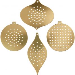 Cross Stitch Card, metallic gold, christmas ornament, H: 8,5-12 cm, hole size 3 mm, 8 pc/ 1 pack [HOB-219611]