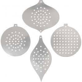 Cross Stitch Card, metallic silver, christmas ornament, H: 8,5-12 cm, hole size 3 mm, 8 pc/ 1 pack [HOB-219612]