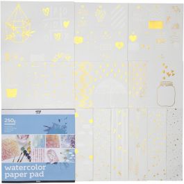 Watercolor Paper Pad with Printed Designs, white, size 30,5x30,5 cm, 12 sheet/ 1 pc [HOB-22109]