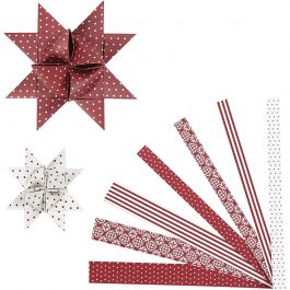 Paper Star Strips, red, white, L: 44+78 cm, D 6,5+11,5 cm, W: 15+25 mm, 60 strips/ 1 pack [HOB-22248]