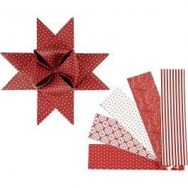 Paper Star Strips, red, white, L: 100 cm, D 18 cm, W: 40 mm, 40 strips/ 1 pack [HOB-22548]