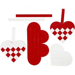 Woven Hearts, red, white, size 13,5x12,5 cm, 8 set/ 1 pack [HOB-22659]