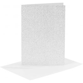 Cards and Envelopes, silver, card size 10,5x15 cm, envelope size 11,5x16,5 cm, glitter, 120+250 g, 4 set/ 1 pack [HOB-23024]