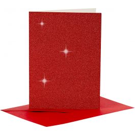 Cards and Envelopes, red, card size 10,5x15 cm, envelope size 11,5x16,5 cm, glitter, 110+250 g, 4 set/ 1 pack [HOB-23025]