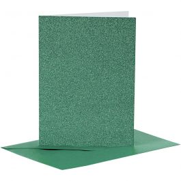 Cards and Envelopes, green, card size 10,5x15 cm, envelope size 11,5x16,5 cm, glitter, 110+250 g, 4 set/ 1 pack [HOB-23026]