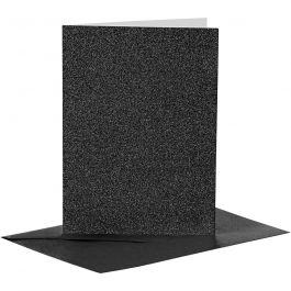 Cards and Envelopes, black, card size 10,5x15 cm, envelope size 11,5x16,5 cm, glitter, 110+250 g, 4 set/ 1 pack [HOB-23027]