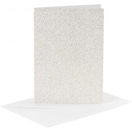 Cards and Envelopes, white, card size 10,5x15 cm, envelope size 11,5x16,5 cm, glitter, 120+250 g, 4 set/ 1 pack [HOB-23028]