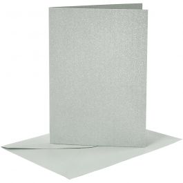 Cards and Envelopes, silver, card size 10,5x15 cm, envelope size 11,5x16,5 cm, mother of pearl, 120+210 g, 4 set/ 1 pack [HOB-23031]