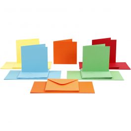 Cards and envelopes, assorted colours, card size 15x15 cm, envelope size 16x16 cm, 110+220 g, 50 set/ 1 pack [HOB-23108]