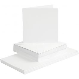 Cards and envelopes, white, card size 15x15 cm, envelope size 16x16 cm, 120+240 g, 50 set/ 1 pack [HOB-23115]