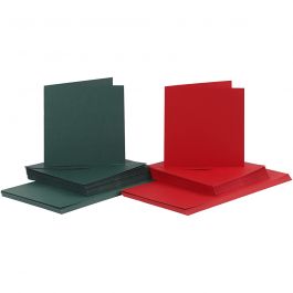 Cards and envelopes, green, red, card size 15x15 cm, envelope size 16x16 cm, 110+230 g, 50 set/ 1 pack [HOB-23116]