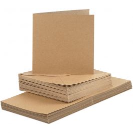 Cards and envelopes, natural, card size 15x15 cm, envelope size 16x16 cm, 120+240 g, 50 set/ 1 pack [HOB-23117]