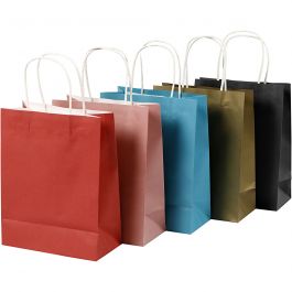 Paper Bag, assorted colours, H: 23 cm, W: 18x9 cm, 125 g, 10 pc/ 1 pack [HOB-23399]