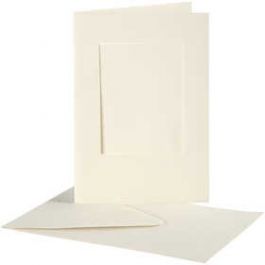 Passepartout Card, card size 10.5x15 cm, envelope size 11.5x16.5 cm, off-white, rectangular, 10sets, hole size 6.5x8.8 [HOB23720]