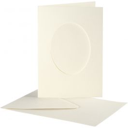 Passepartout Card, off-white, oval, card size 10,5x15 cm, envelope size 11,5x16,5 cm, 10 set/ 1 pack [HOB-23722]