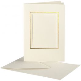 Passepartout Card, off-white, rectangular with gold border, card size 10,5x15 cm, envelope size 11,5x16,5 cm, 10 set/ 1 pack [HOB-23726]