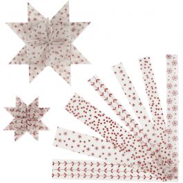 Paper Star Strips, red, white, L: 44+78 cm, W: 15+25 mm, D 6,5+11,5 cm, 48 strips/ 1 pack [HOB-24351]