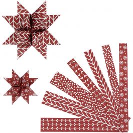 Paper Star Strips, red, white, L: 44+78 cm, D 6,5+11,5 cm, W: 15+25 mm, 60 strips/ 1 pack [HOB-24353]
