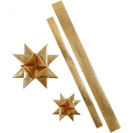 Star Strips, gold glitter, L: 86+100 cm, W: 25+40 mm, D 11,5+18,5 cm, 16 strips/ 1 pack [HOB-24356]