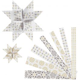 Paper Star Strips, gold, white, L: 44+78 cm, W: 15+25 mm, D 6,5+11,5 cm, 48 strips/ 1 pack [HOB-24357]