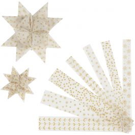 Paper Star Strips, gold, white, L: 44+78 cm, W: 15+25 mm, D 6,5+11,5 cm, 48 strips/ 1 pack [HOB-24358]